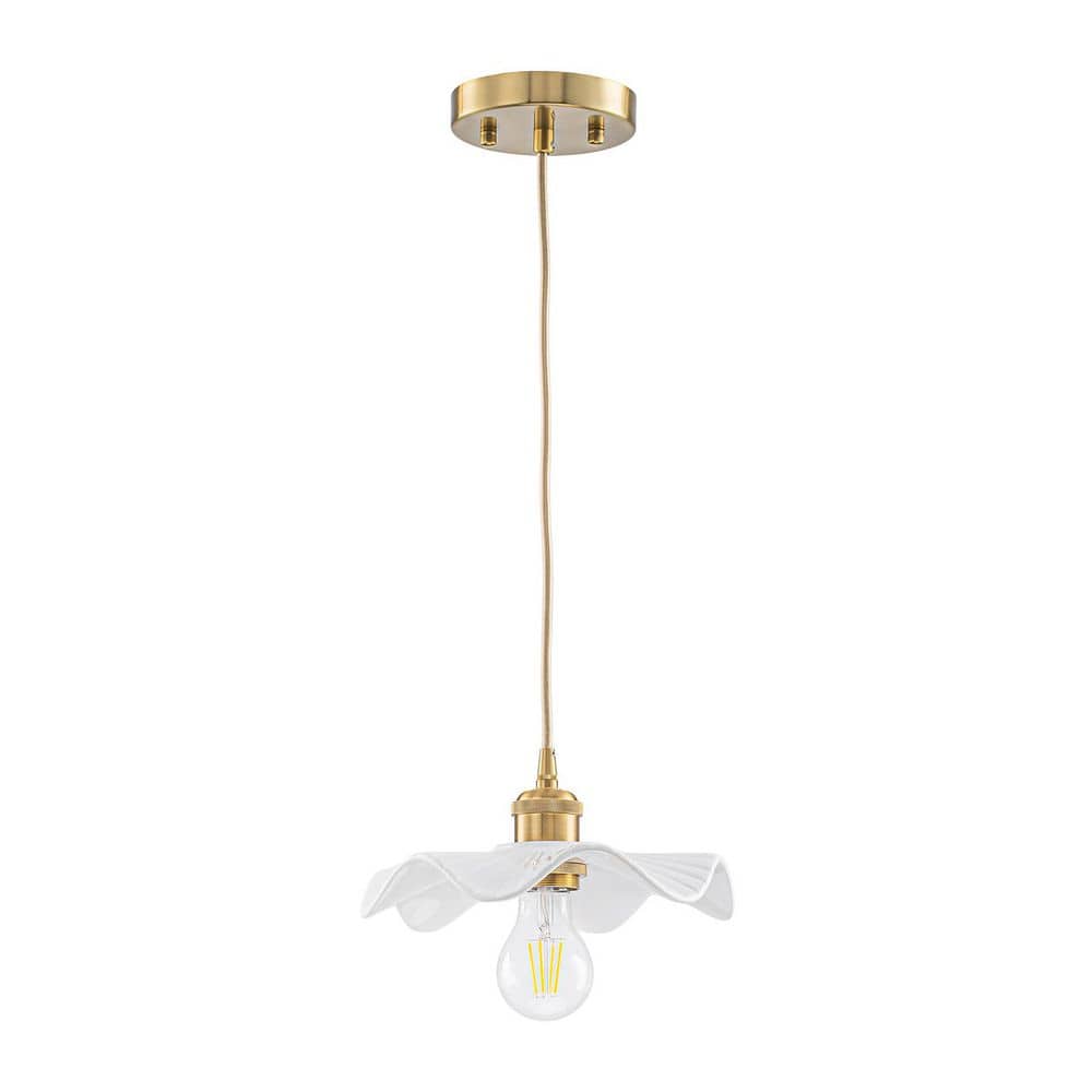 Lotus 1-Light 7.9 in. W Brushed Brass Scandinavian Mini Pendant with Ruffled Glass for Kitchen Island and Breakfast Nook price history on PriceWatchPro