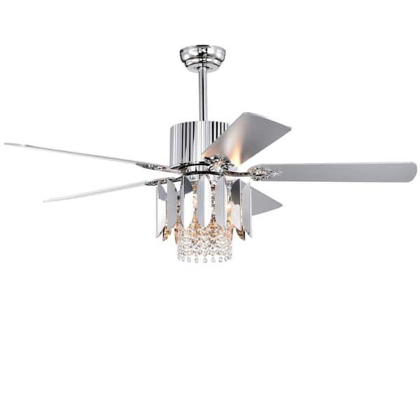 TaiMei Venturis 52 in. Indoor Chrome Crystal Ceiling Fan with Remote Control and Reversible Blades