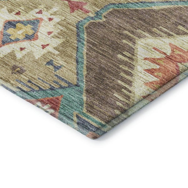 Mayfield Premium Machine Washable Abstract AMF2210 Khaki 10 ft. x 14 ft. Area Rug