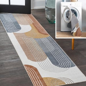 Multi 2 ft. x 8 ft. Arches Contemporary Minimalist Machine-Washable Runner Rug