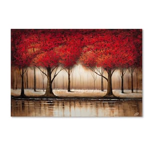 Parade of Red Trees by Rio Print Hidden Framed Nature Canvas Wall Art 22 in. x 32 in.