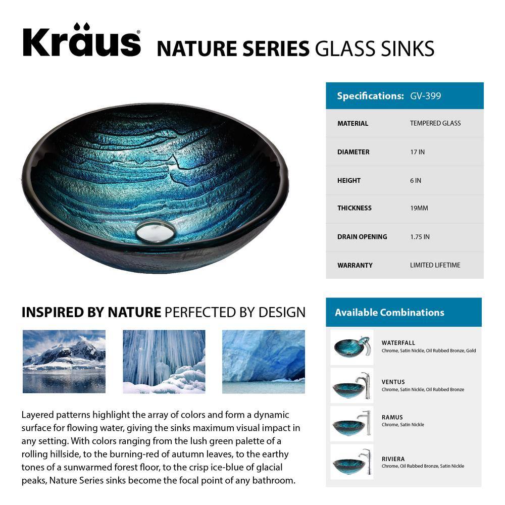 Ice-Blue Glass Round Vessel Sink with Oil Rubbed Bronze Faucet