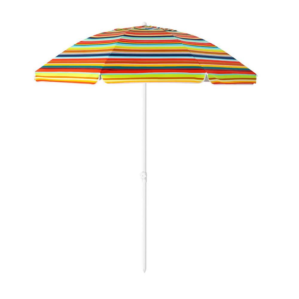 6.5 Feet Orange Striped Beach Umbrella with Fiberglass Ribs