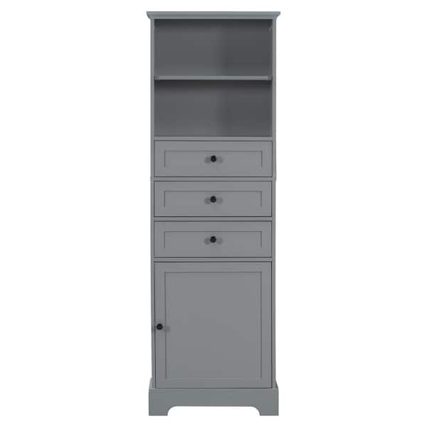 Nestfair 22 in. W x 10.03 in. D x 67.3 in. H Gray Tall Storage Linen Cabinet with Adjustable Shelves, 3-Drawers and 1-Door