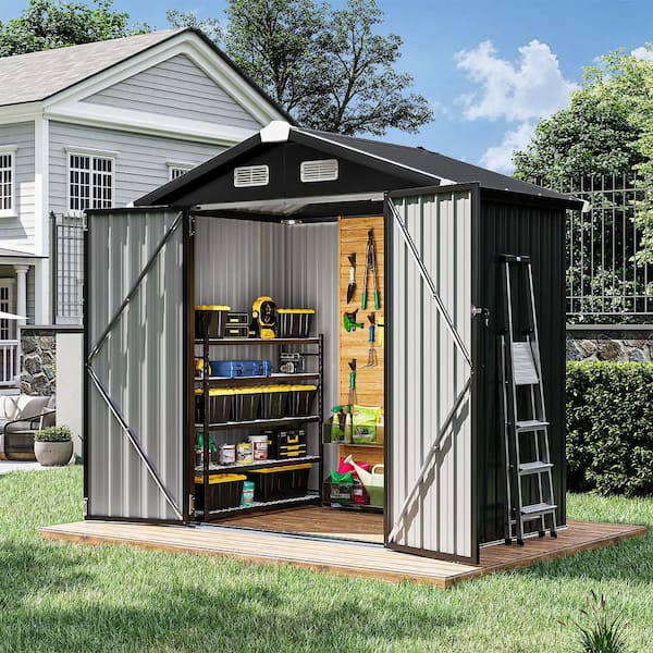 Sizzim 6 ft. W x 4 ft. D Black Metal Shed with Lockable Door and