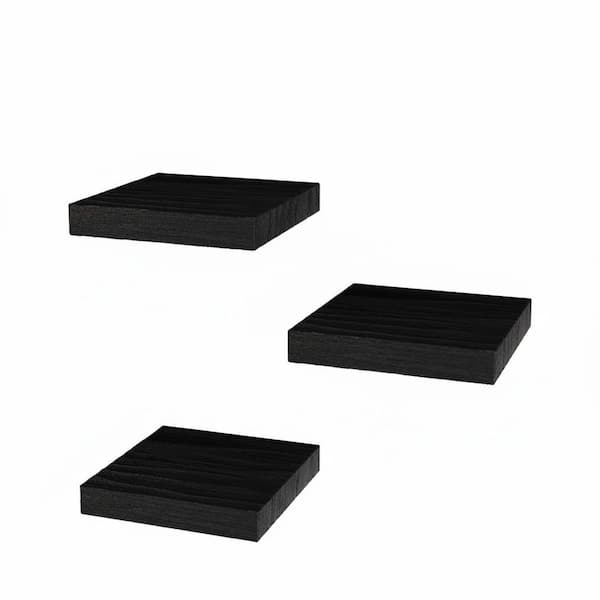6 in. W x 6 in. D Black Square Floating Shelves Wood Decorative Wall Shelf Set of 3