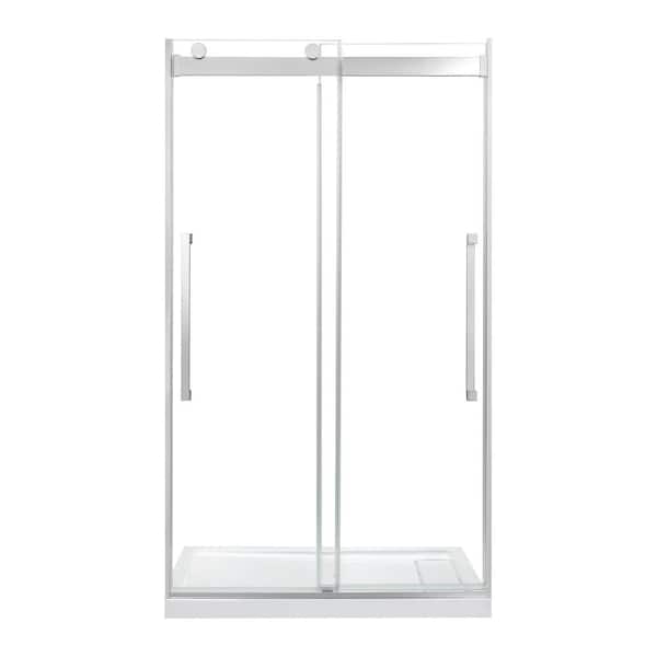 OVE Decors Montebello 48 in. L x 32 in. W x 78.74 in. H Alcove Shower Kit with Sliding Frameless Shower Door and Shower Pan