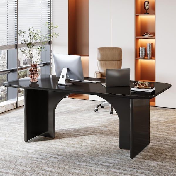 Halseey 63 in. Rectangular Black Wood Computer Desk Modern Executive Desk Large Writing Table for Home Office