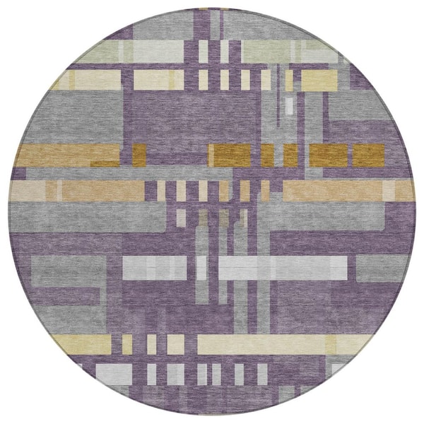 Chantille Machine Washable Indoor/Outdoor Abstract ACN3051 Plum 8 ft. x 8 ft. Round Rug