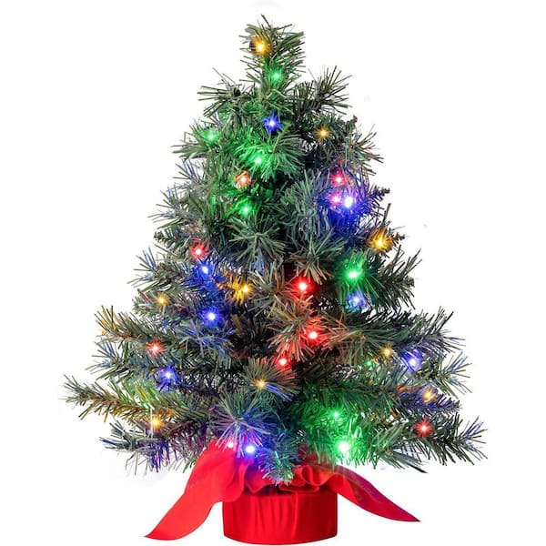 2 ft. Tabletop Christmas Tree with Multi-Color LED Lights, Pre-lit Artificial Xmas Decorations