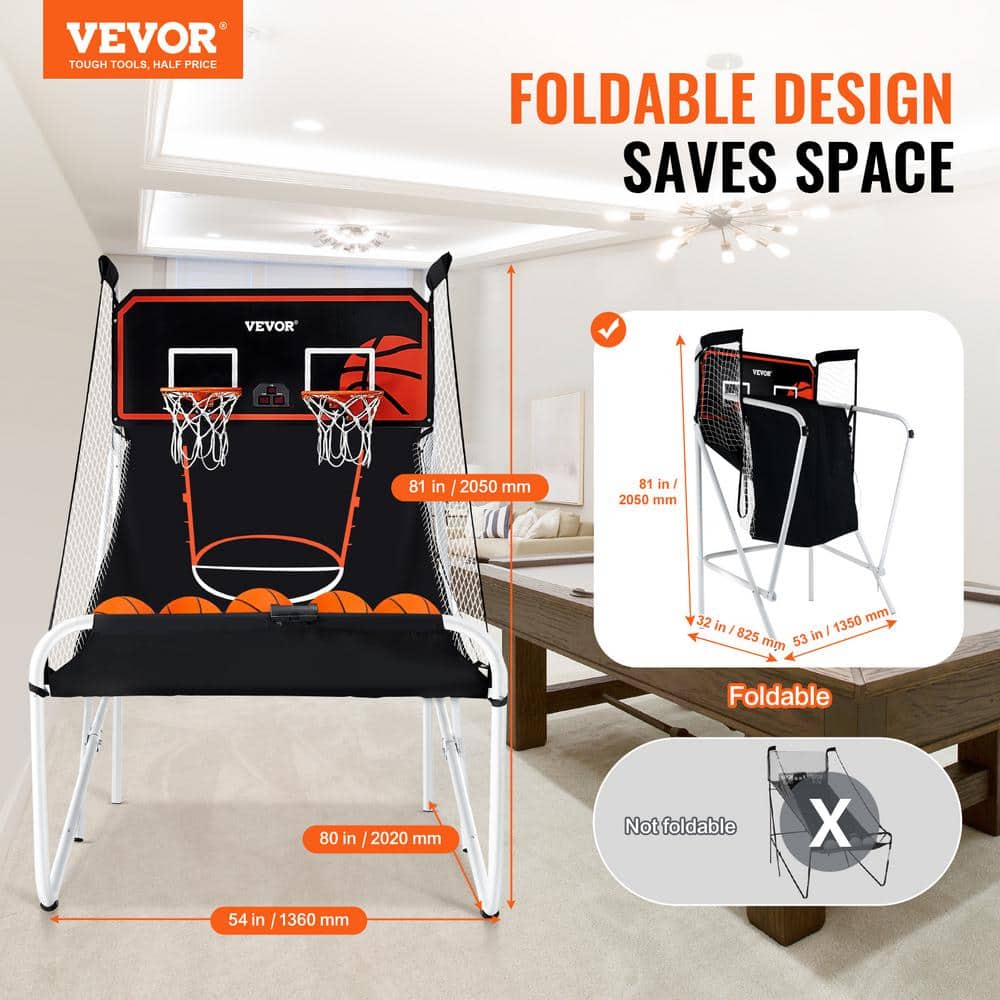 Foldable Black and White Indoor Basketball Arcade Game with Electronic Scoreboard