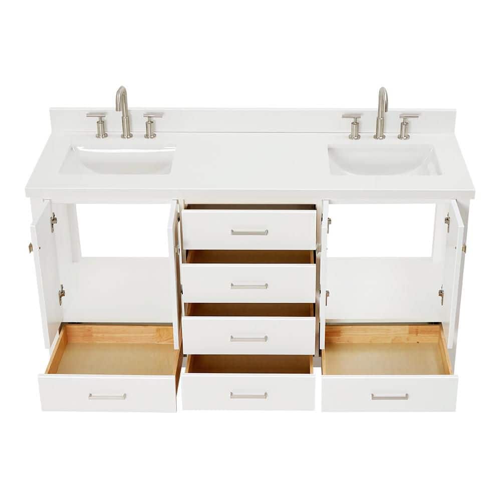 White Quartz Double Vanity with Rectangular Sinks
