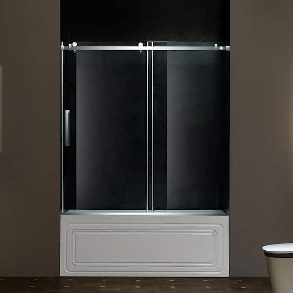 WOODBRIDGE 60 in. W x 62 in. H Single Sliding Frameless Tub Door in Polished Chrome with 5/16 in.(8mm) Clear Glass