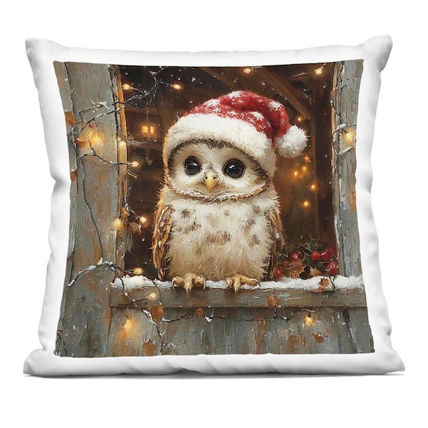 Stupell Industries Festive Owl with Holiday Lights Brown Abstract Polyester 18 in. x 18 in. Throw Pillow