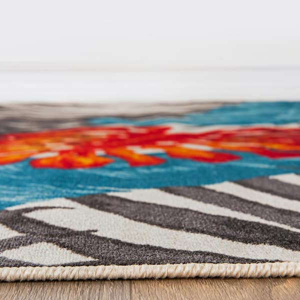 Contemporary Tropical Multi 5 ft. x 7 ft. Floral Leaves Non Slip Area Rug