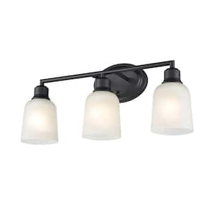 Amberle 22 in. 3-Light Matte Black Vanity Light with Frosted White Glass Shade