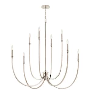 Malene 45.25 in. 8-Light Polished Nickel Traditional Candle Foyer Chandelier for Dining Room