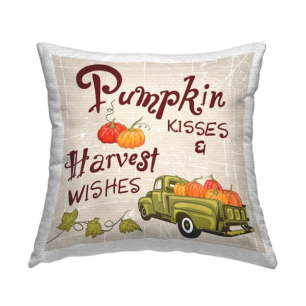 Stupell Industries Autumn Pumpkins and Phrase Beige Square Outdoor Throw Pillow