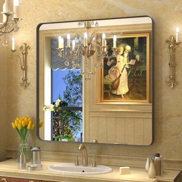 36 in. W x 36 in. H Premium Aluminum Framed Rectangular Bathroom Vanity Wall Mirror in Matte Black