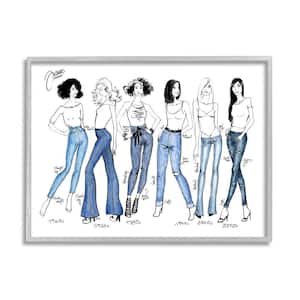 Denim By Decades Female Fashion Jeans Blue White" by BlursByAI Framed Abstract Wall Art Print 16 in. x 20 in
