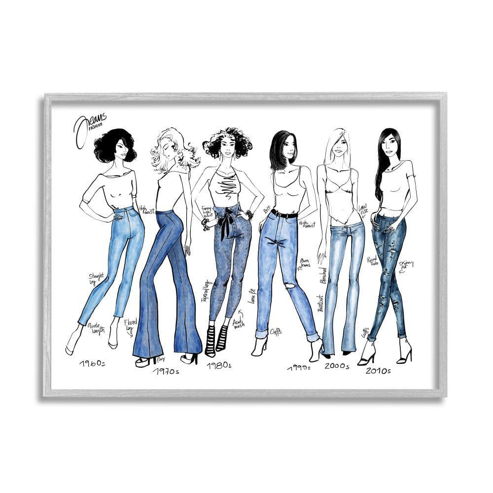 Stupell Industries Denim By Decades Female Fashion Jeans Blue White by BlursByAI Framed Abstract Wall Art Print 24 in. x 30 in -  ae-640_gff24x30