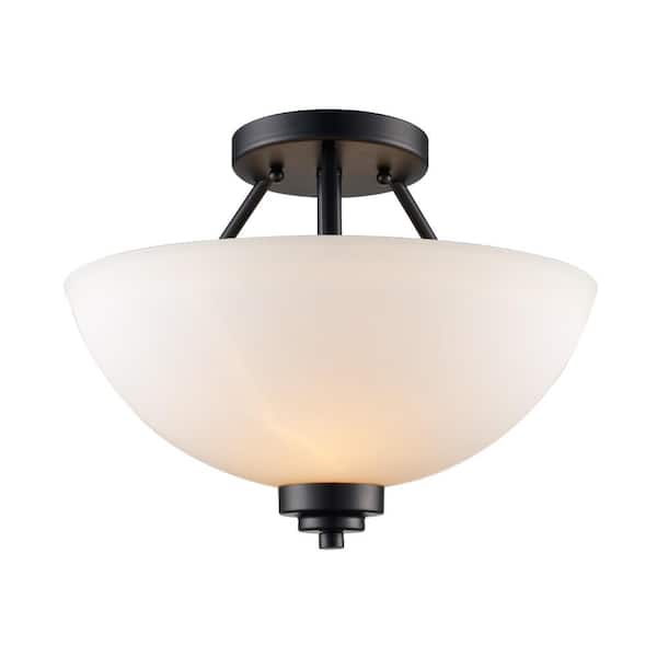 Bel Air Lighting Mod Pod 13.5 in. 2-Light Black Semi-Flush Mount Ceiling Light Fixture with Frosted Glass Shade