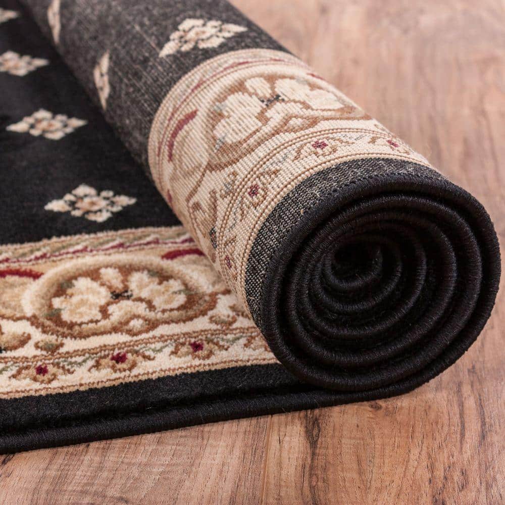 Elegant Black Round Polypropylene Area Rug with Jute Backing