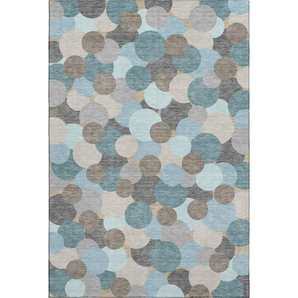 Mayfield Premium Machine Washable Abstract AMF2450 Turquoise 8 ft. x 10 ft. Area Rug