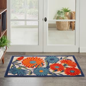 Aloha Multicolor doormat 3 ft. x 4 ft. Daisy Floral Botanical Contemporary Indoor/Outdoor Area Rug