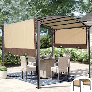 11 ft. x 9 ft. Outdoor Pergola Retractable Shade Canopy Arched Gazebo with Adjustable Waterproof Sun Shade, Beige