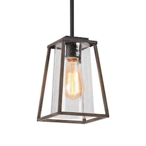 1-Light Metal and Wooden Texture Farmhouse Indoor Mini Pendant Light Perfect for Kitchen, Dining Room, and Living Room