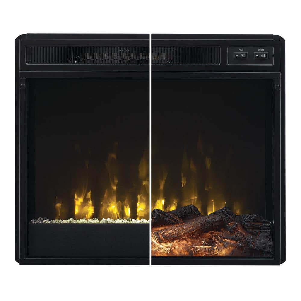 White TV Stand with Electric Fireplace and Mirrored Cabinet Doors