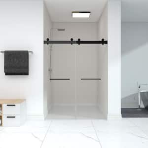 72 in. W x 79 in. H Double Sliding Frameless Shower Door in Matte Black with Towel Bar and Stainless Hardware