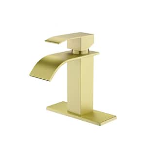 Ami Single Hole Single-Handle 7.16 in. H Bathroom Sink Faucet With Waterfall Spout In Brushed Gold