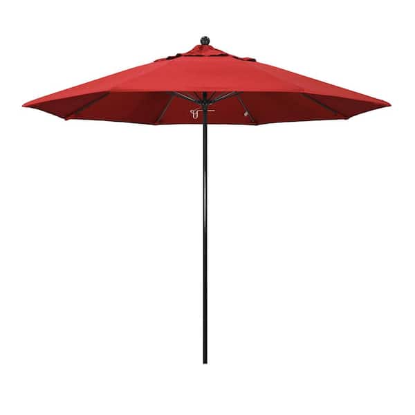 California Umbrella 9 ft. Black Fiberglass Commercial Market Patio Umbrella with Fiberglass Ribs and Push Lift in Red Olefin