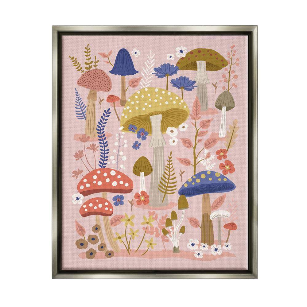 Mushrooms and Botanical Pattern by Lisa Perry Whitebutton Gray Floater Frame Graphic Nature Art Print 31 in. x 25 in. price history on PriceWatchPro