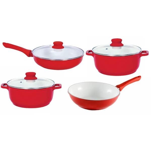 Vinaroz 7-Piece Die Cast Aluminum Cookware Set with Ceramic Non-Stick Coating in Red