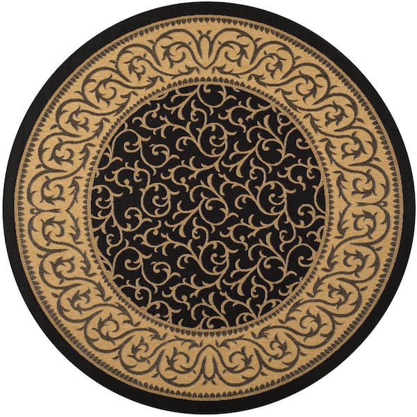 Safavieh Courtyard Black/Natural 7 ft. x 7 ft. Round Floral Indoor/Outdoor Area Rug