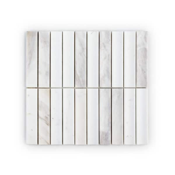 Seismic Volakas White 11.625 in. x 12.375 in. Fluted Honed Marble Wall Mosaic Tile (9.99 sq. ft./Case)