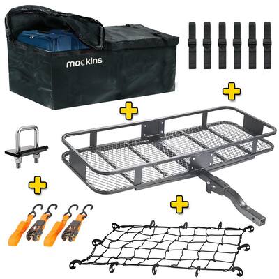 500 lbs. Capacity Hitch Mount Cargo Carrier Set with Folding Shank and 2 in. Raise, Cargo Bag, Net and Ratchet Straps