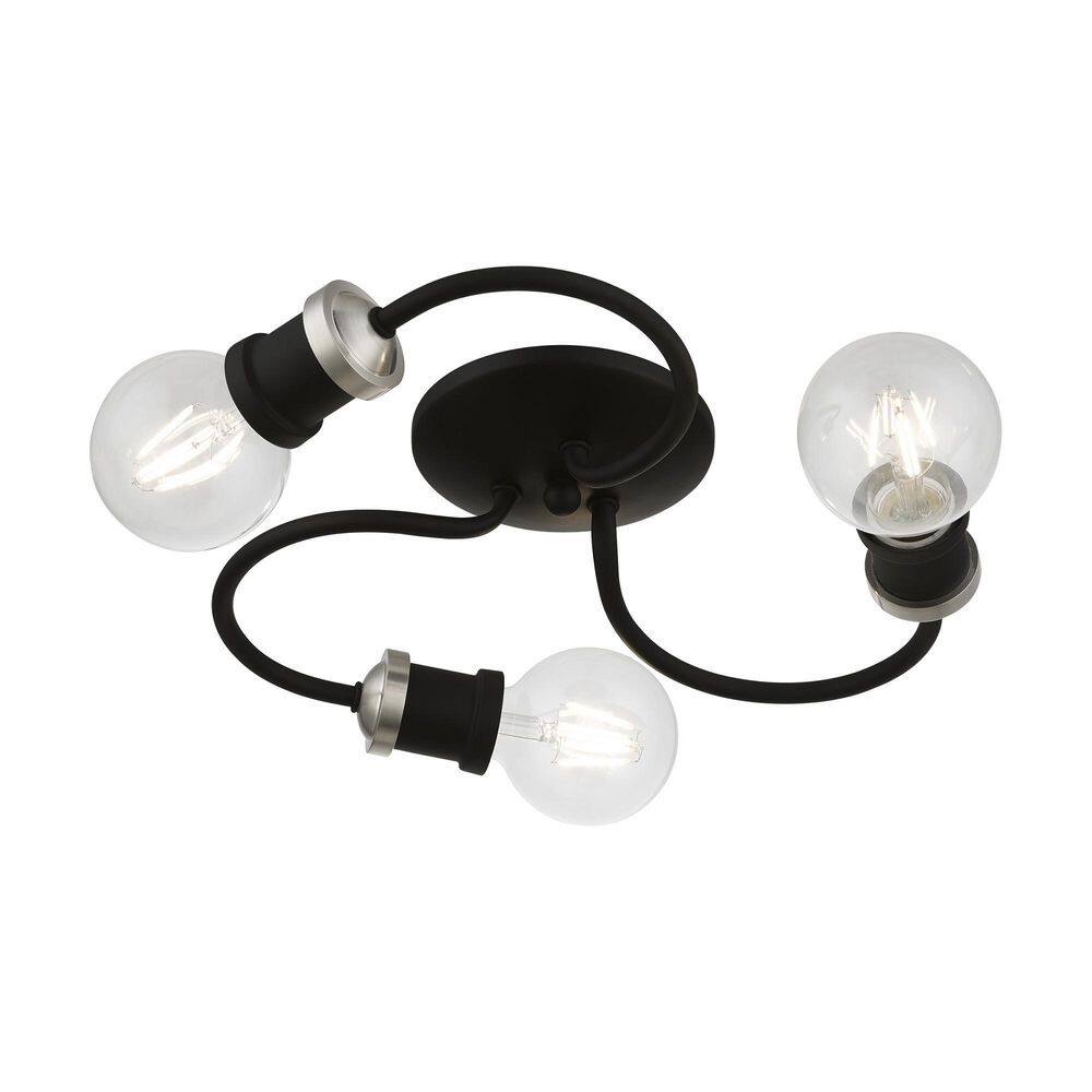 Black and Brushed Nickel 3-Light Flush Mount Ceiling Fixture