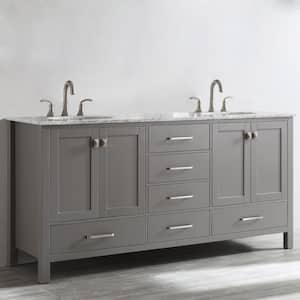Gela 72 in. W x 22 in. D x 35 in. H Vanity in Grey with Marble Vanity Top in White with Basin