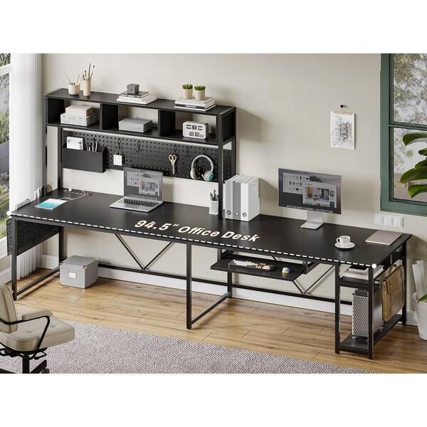 CSC DECOR INC 94.5 in. L-Shape Black MDF Computer Desk with Stool