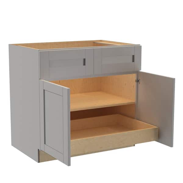 Home Decorators Collection Washington Veiled Gray Plywood Shaker Assembled Base Kitchen Cabinet FH 1 ROT Sft Cls 36 in W x 24 in D x 34.5 in H