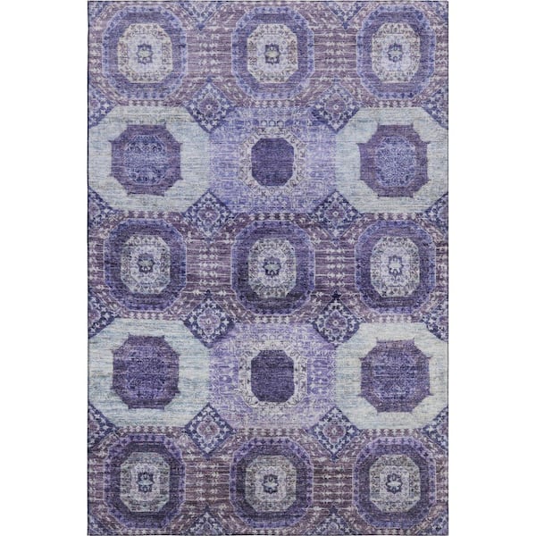 Mayfield Premium Machine Washable Abstract AMF1926 Purple 5 ft. x 7 ft. 6 in. Area Rug