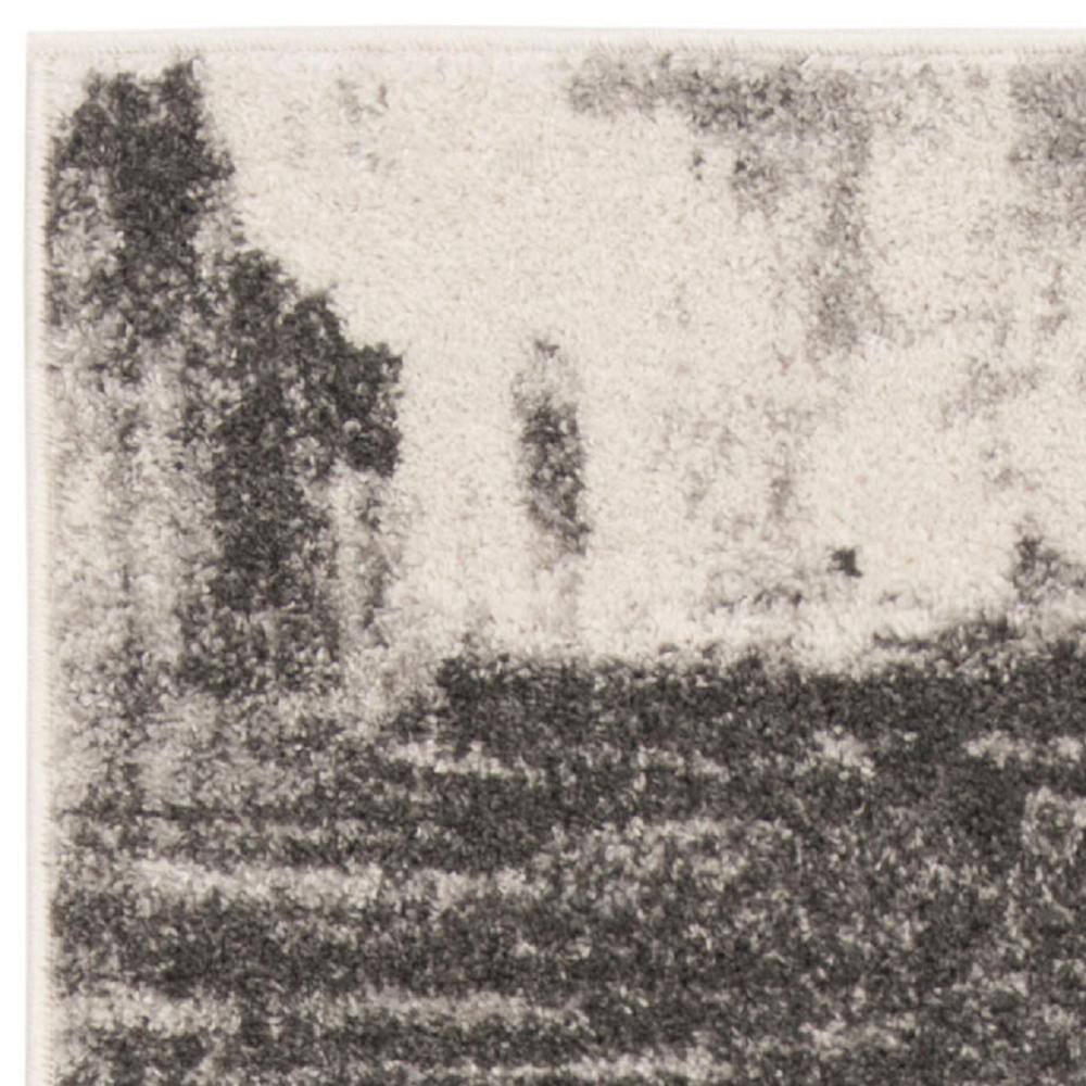 Ivory and Grey Abstract Synthetic Runner Rug 2'6" x 6'