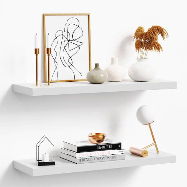 24 in. W x 6.7 in. D White Floating Shelves Decorative Wall Shelf (Set of 2)