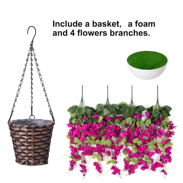 NETAP Artificial Hanging Flowers Basket - UV Resistant Fake Flowers For Outdoor Porch, Patio & Garden Decor (Pink)