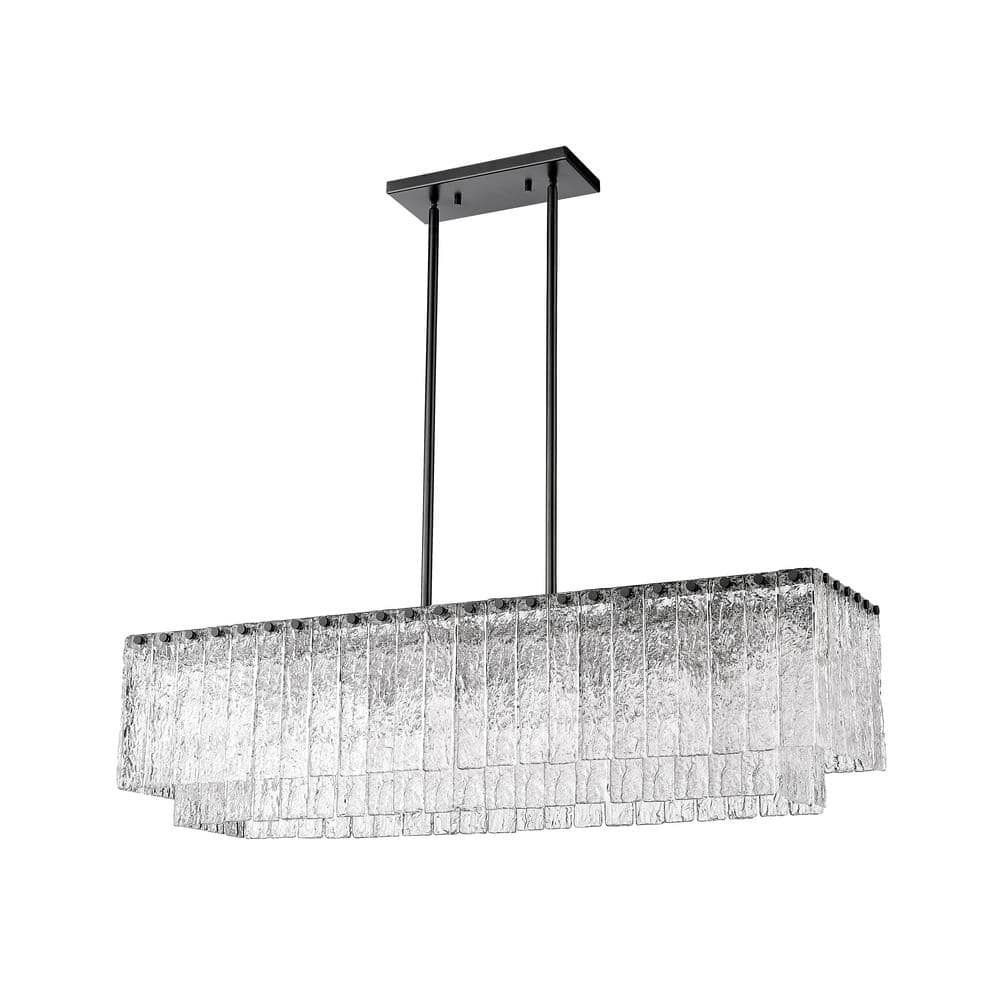Matte Black and Glass 5-Light Linear Chandelier