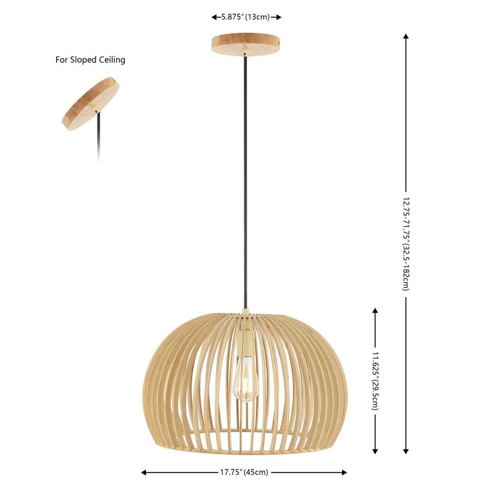 Mesa Natural Wood LED Pendant Light with Spherical Shade